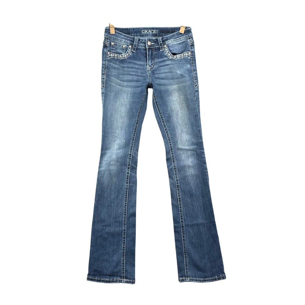Grace in LA Bootcut Jeans Women's 28* Blue Embroidered Rhinestone Medium Western